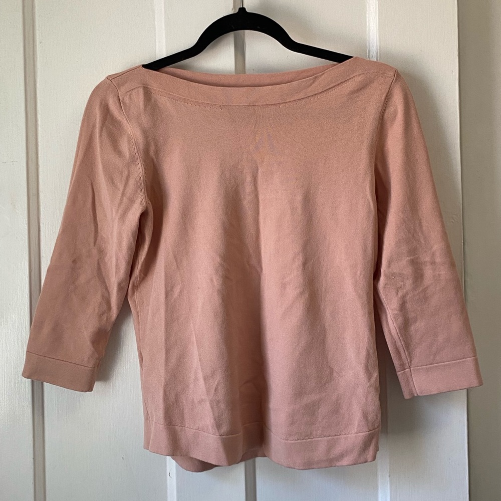 wide neck mauve sweater with 3/4 length sleeves